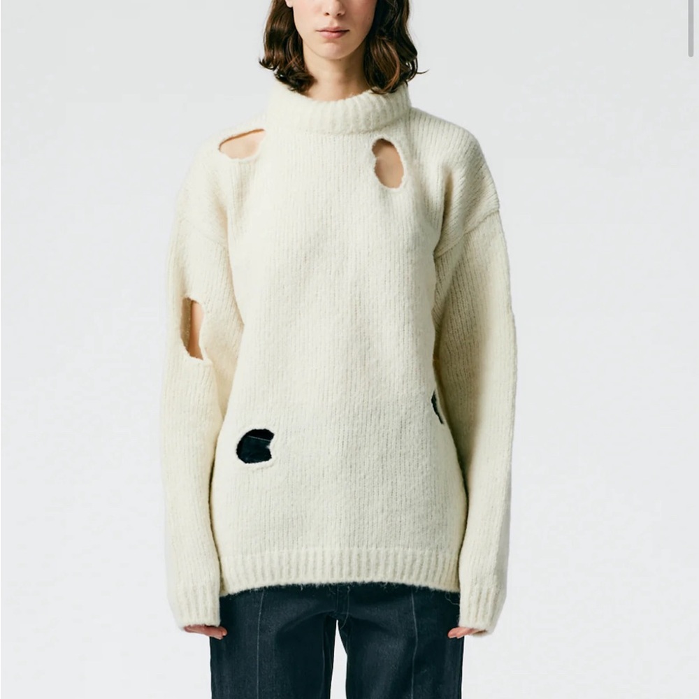 Tibi Cream Distressed Crewneck Sweater